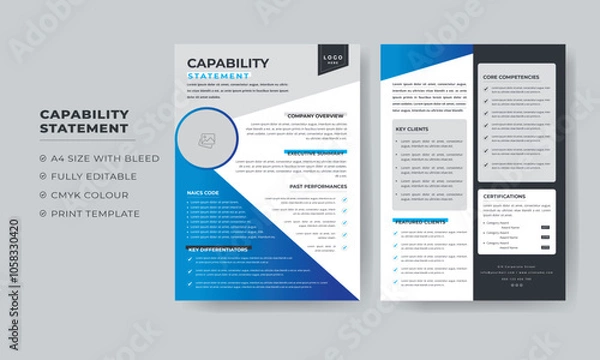 Fototapeta Capability Statement Template Design for Company and statement document template