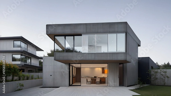 Fototapeta 어두운 톤의 외벽의 건물 디자인 조감도.
