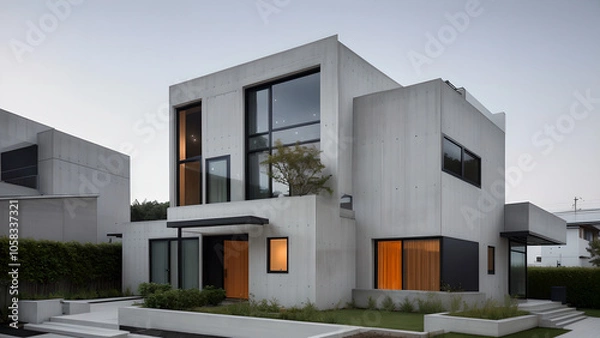 Fototapeta 어두운 톤의 외벽의 건물 디자인 조감도.
