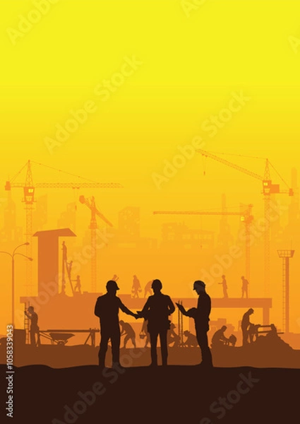 Fototapeta Construction vector background, Worker in a building site, Labor day background.
