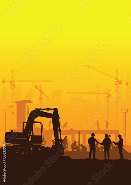 Fototapeta Construction vector background, Worker in a building site, Labor day background.