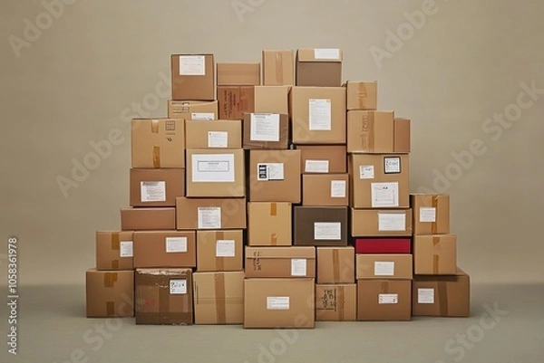Fototapeta A pile of express delivery cardboard boxes