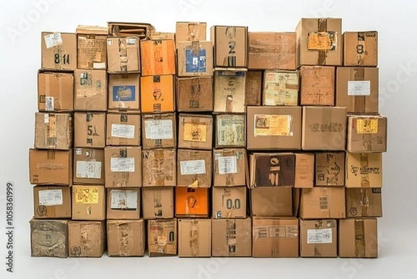 Fototapeta A pile of express delivery cardboard boxes