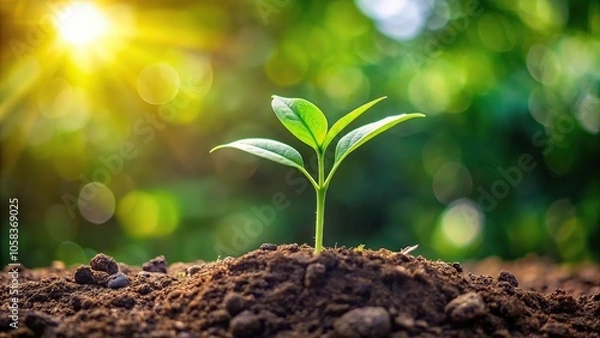 Fototapeta Flourishing sapling in fertile soil symbolizing growth and advancement