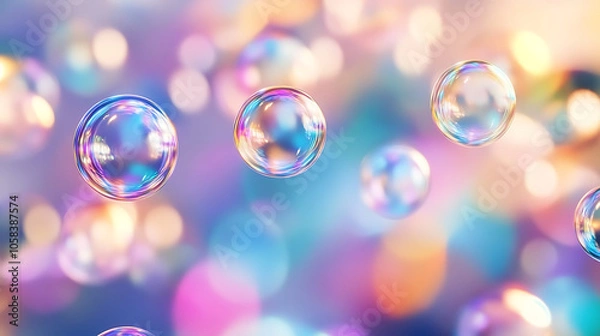 Fototapeta Enchanting kaleidoscope of transparent bokeh circles with softfocus orbs floating in rainbow colors, ethereally dreamy ethereal effect overlay