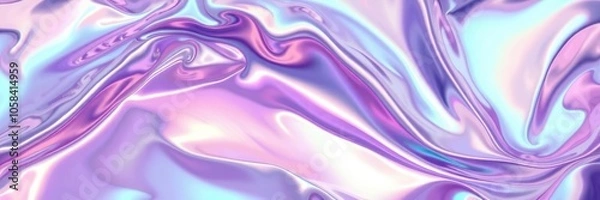 Fototapeta Shiny crumpled metallic holographic wave with fluid motion and vibrant colors, shiny, abstract, metallic