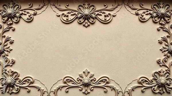 Fototapeta Intricate floral stucco design on textured wall with ornate details and raised patterns, pattern, raised
