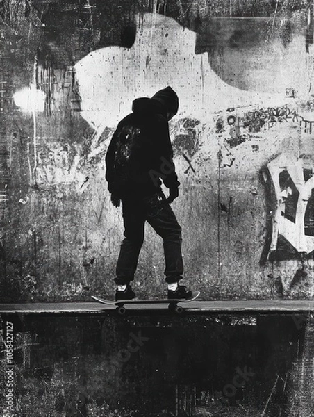 Obraz Gritty Black and White Urban Skate Scene