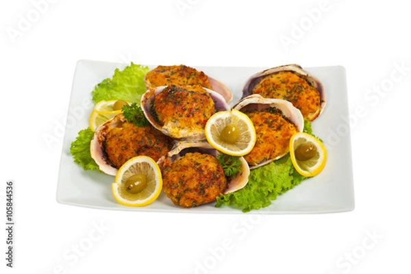 Obraz Baked Stuffed Clams. Selective focus.