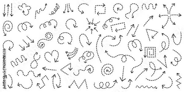 Obraz Set dash line arrows. Collection of curved pointers. Zigzag stripes design.