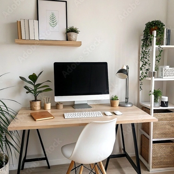 Fototapeta Home office setups with minimal, clean aesthetics.
