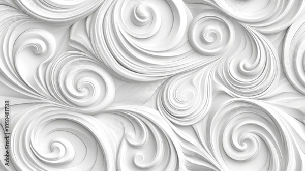 Fototapeta 2410_041.white seamless abstract spirals, intertwined wavy lines, circular forms, smooth 3d textures, monochromatic design, layered geometric curves, minimalistic pattern, elegant flowing shapes,