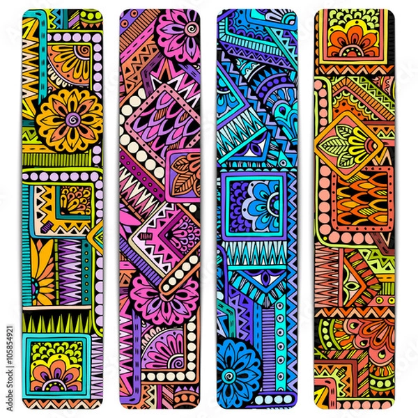 Fototapeta Abstract vector ethnic pattern card set. Template frame design.