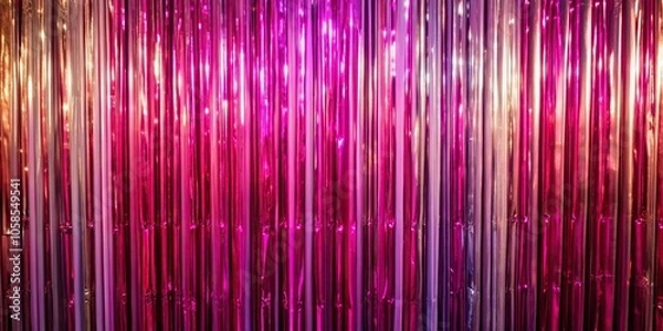 Obraz Multicolored pink foil curtain backdrop at tilted angle for photobooth background