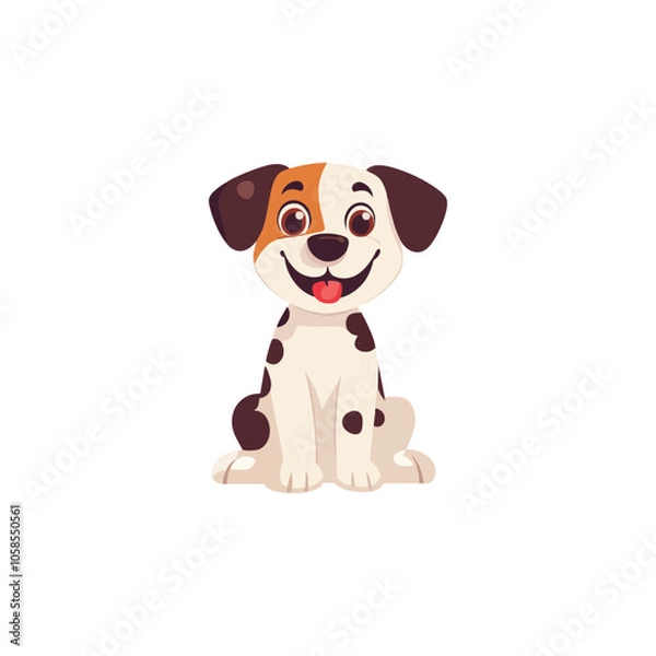 Fototapeta Adorable Cartoon Puppy with Brown Spots and Happy Expression on White Background