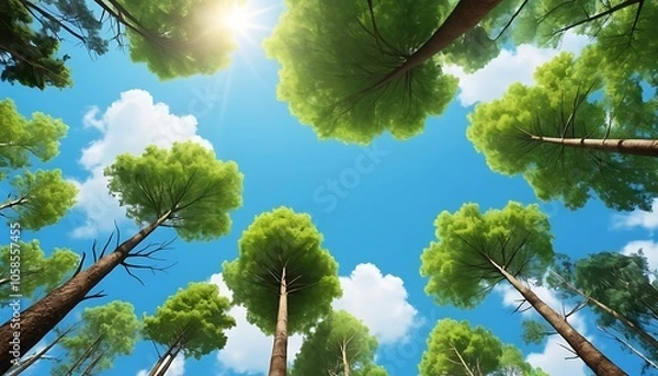 Fototapeta Natural Sky tree top-looking Environment cartoon art, image Background