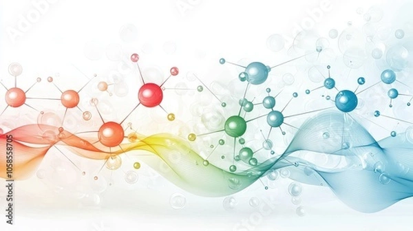 Fototapeta Colorful lattice pattern with molecules in red, green, and blue, forming a storm-like shape on white.
