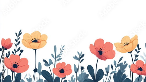Fototapeta cartoon-style flower vector graphics, with white background,