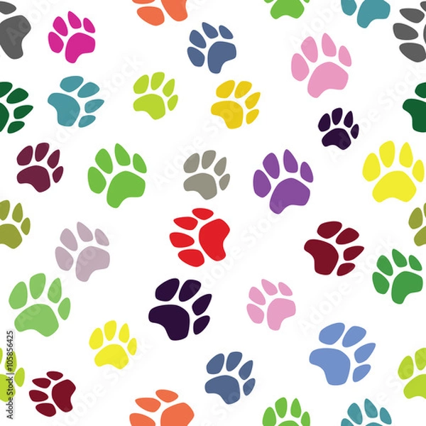 Fototapeta Animal seamless vector pattern of paw footprint.