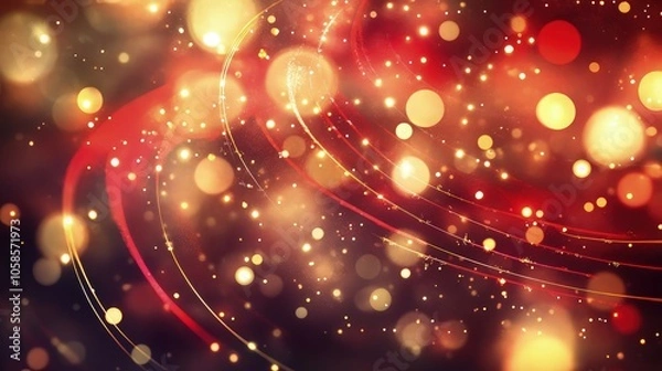 Obraz A glowing New Year background featuring bright red and gold bokeh lights, with abstract circular patterns. The lights appear soft and elegant.