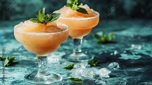 Obraz Frozen cocktail inspired by a rum ballerina, capturing the essence of a chilled treat. This enticing frozen cocktail looks delightful with ample space for creative presentation.