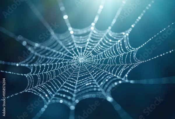 Fototapeta A spider's web covered in dew drops