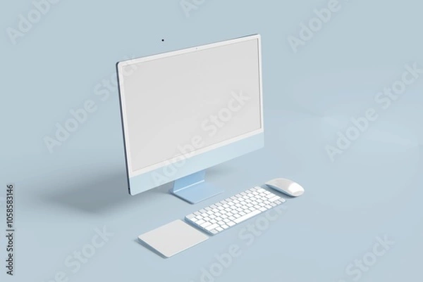 Fototapeta Desktop computer with blank screen in blue color