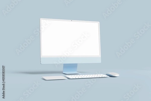 Obraz Desktop computer with blank screen in blue color
