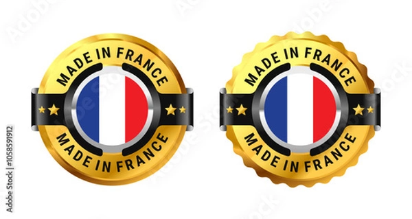 Fototapeta Made in France icon a gold circle with a picture of a flag in the middle. For sign, stamp, badge, logo, label, mark, symbol, Banner etc. Modern and minimalist. Vector Illustration