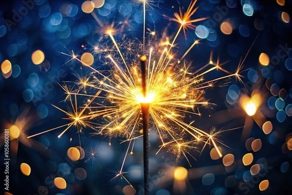 Fototapeta Sparkler Magic on a Dark Background - Enchanted Night Illustration