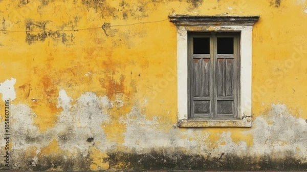 Fototapeta Solid yellow wall surface with a textured appearance, perfect for capturing the essence of vibrant color. This old wall surface adds character and style to any space, offering ample copy space.