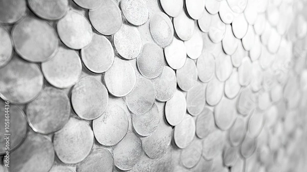 Obraz Light gray textured wall composed of small mosaic circles creates an intricate old tiled background, perfect for a range of design applications with ample copy space.