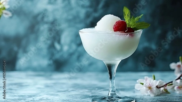 Obraz Frozen cocktail inspired by a rum ballerina, capturing the essence of a chilled treat. This enticing frozen cocktail looks delightful with ample space for creative presentation.