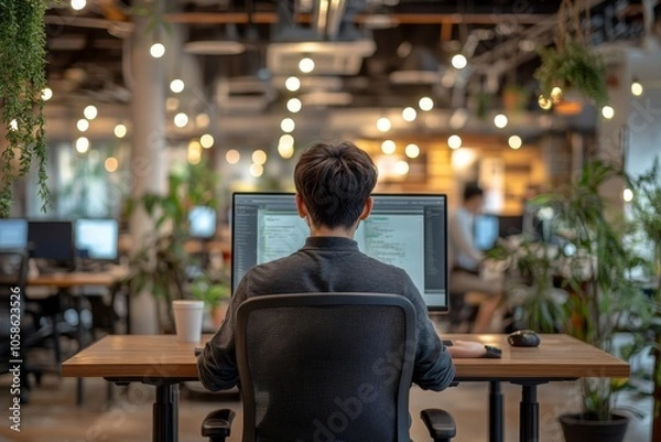 Fototapeta Office workers have neck pain from bad posture during sitting and work, Generative AI