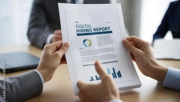 Fototapeta In-depth analysis of a digital hiring report enhancing recruitment strategy through data-driven insights in a professional environment