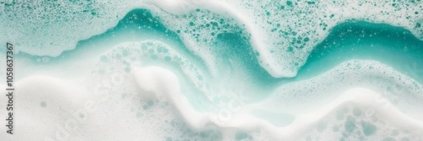Fototapeta Noisy texture inspired by sea foam, white and turquoise speckles with soft gradient blending. Created with generative AI technology