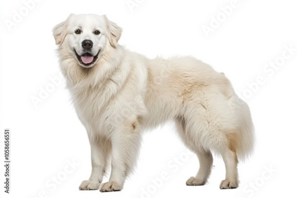 Obraz Great Pyrenees adult dog, thick white coat with calm expression, standing confidently, gentle and protective look