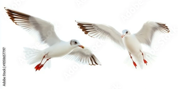 Obraz Flying seagulls, isolated on white background.