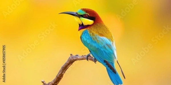 Fototapeta Exotic bird perched on branch, vibrant colors, high-resolution.