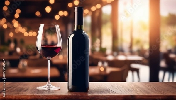 Fototapeta 赤ワインのボトルと風景