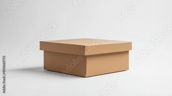 Fototapeta A single closed brown cardboard box with a white background.