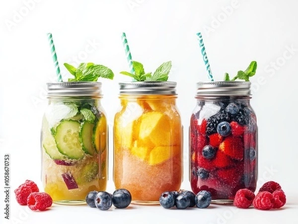 Fototapeta These colorful smoothies are made with fresh fruit, natural sweeteners and can be enjoyed by all ages.