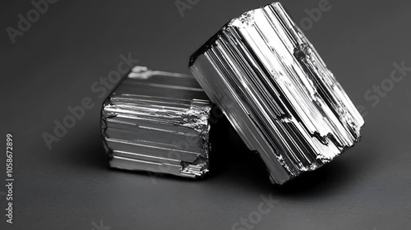 Fototapeta Closeup shot of two solid metallic blocks, with a sleek and modern design hinting at their magnetic nature