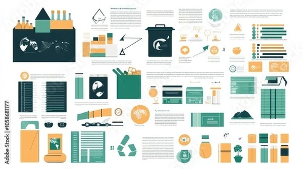 Fototapeta Eco-friendly packaging infographic with icons and data, showing environmental advantages, minimal style.