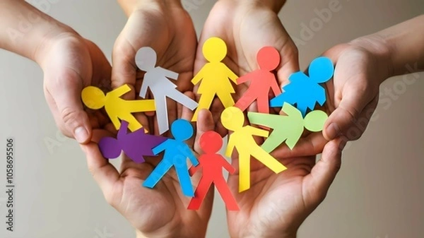 Obraz Hands United Holding Multicolored Paper Figures
