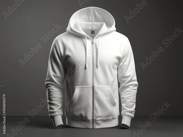 Fototapeta White sweatshirt with zipper on gray background, mock up.