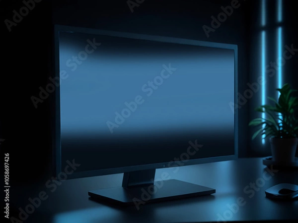 Obraz Futuristic Data Analysis on a High-Tech Monitor with Holographic Interface and Graphs