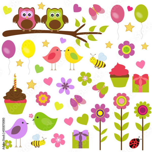 Fototapeta Vector set on the theme of the birthday party