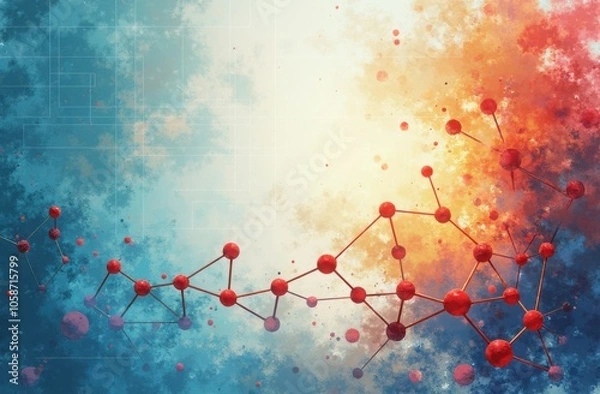 Fototapeta Abstract representation of molecular structures blending colors with a vibrant background inspired by scientific themes