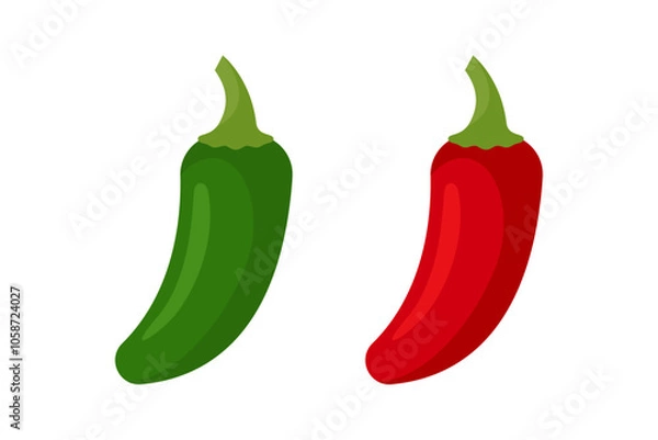 Fototapeta Set of Jalapeno, isolated flat illustration in transparent background